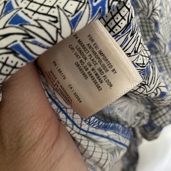 Maeve Anthropology Blue Pineapple Ruffled Flutter Sleeve Blouse - Picture 8 of 8